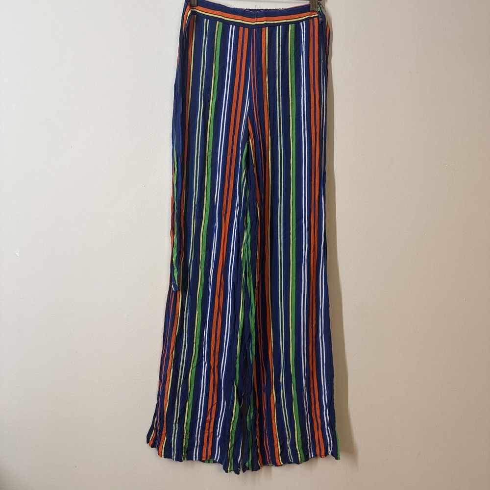 High‎ Rise Striped Pants Womens S Indie Chic Side Slits Trendy Breezy Flowy